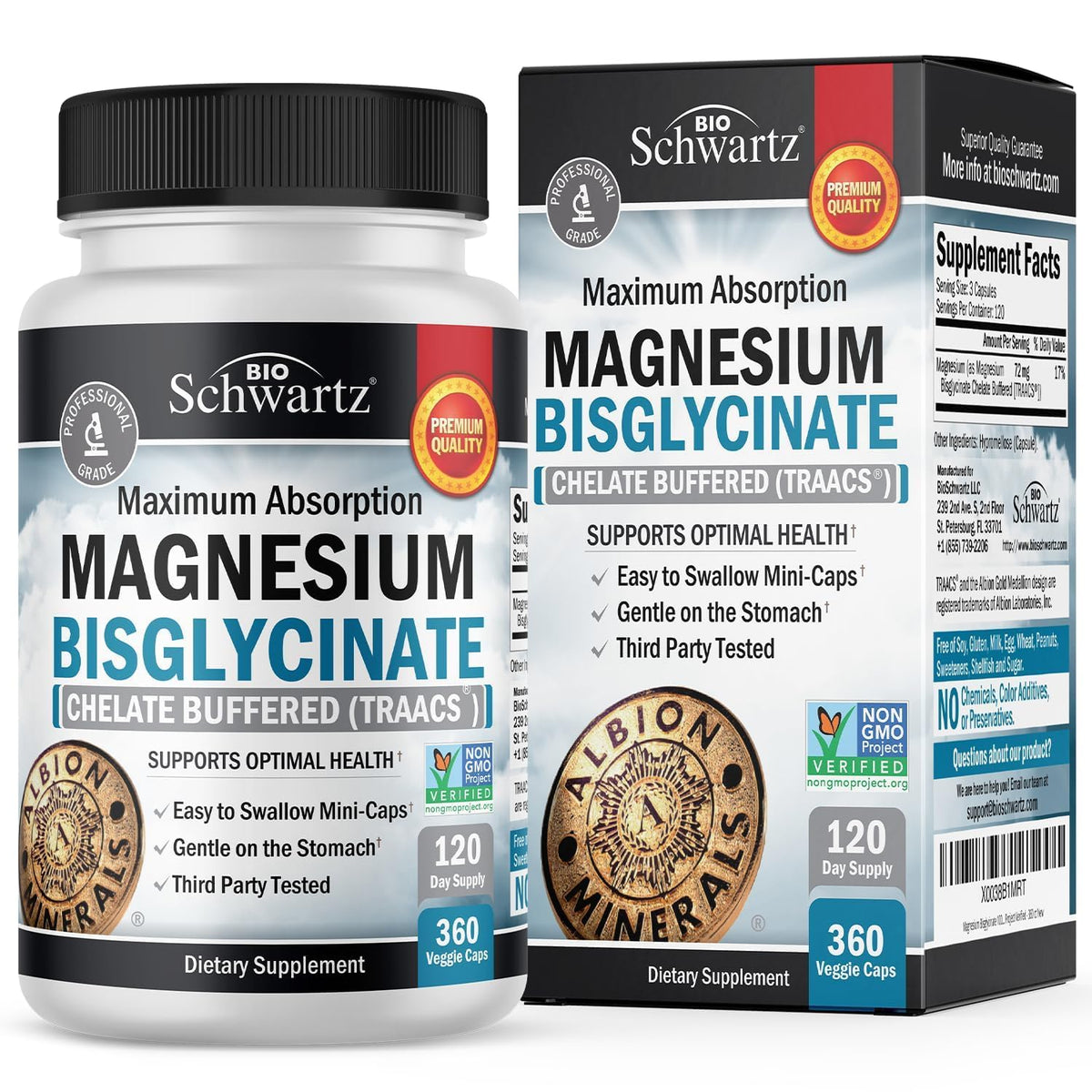 BioSchwartz Magnésium Bisglycinate 360 capsules vue de face