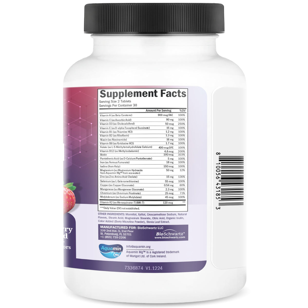 BioSchwartz Multivitamine Bariatrique, comprimés à mâcher dans une main