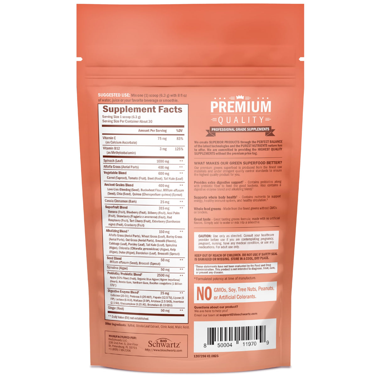 BioSchwartz Poudre de Super Greens 209g avec des accessoires de santé
