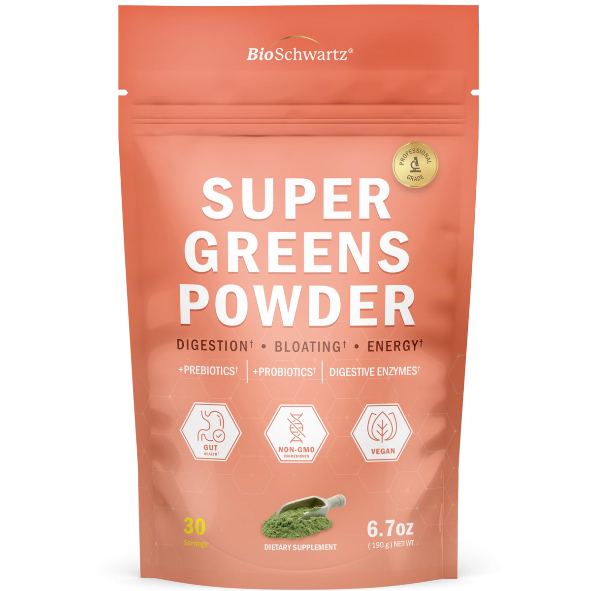 BioSchwartz Poudre de Super Greens 209g vue avant avec emballage