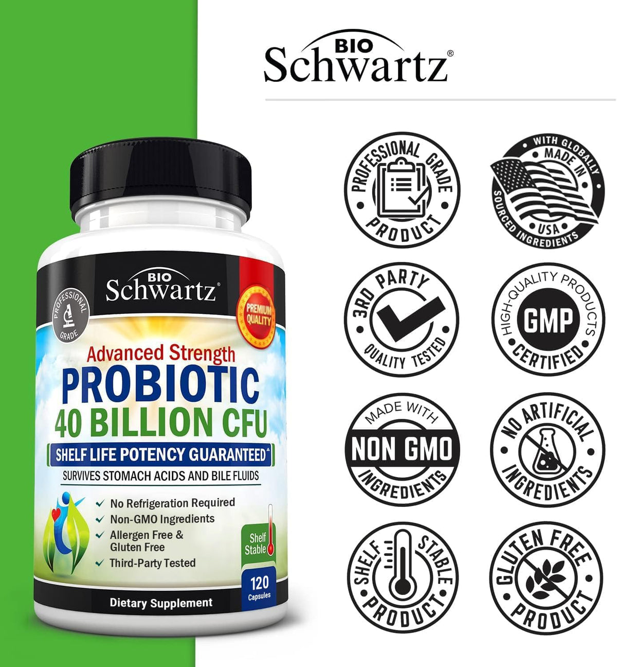 BioSchwartz Probiotique 40 Milliards CFU côté flacon