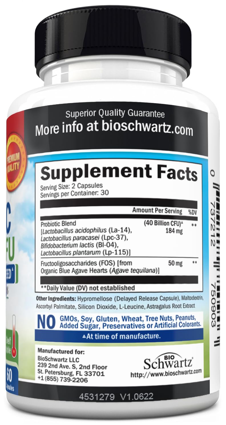 BioSchwartz Probiotiques 40 Milliards CFU 60 capsules sur une table