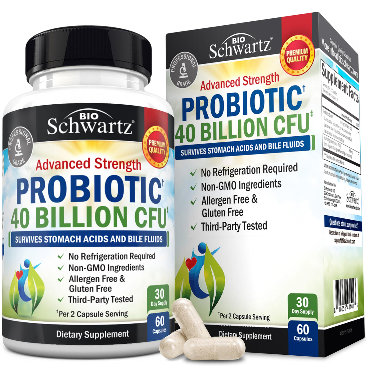 BioSchwartz Probiotiques 40 Milliards CFU 60 capsules vue avant