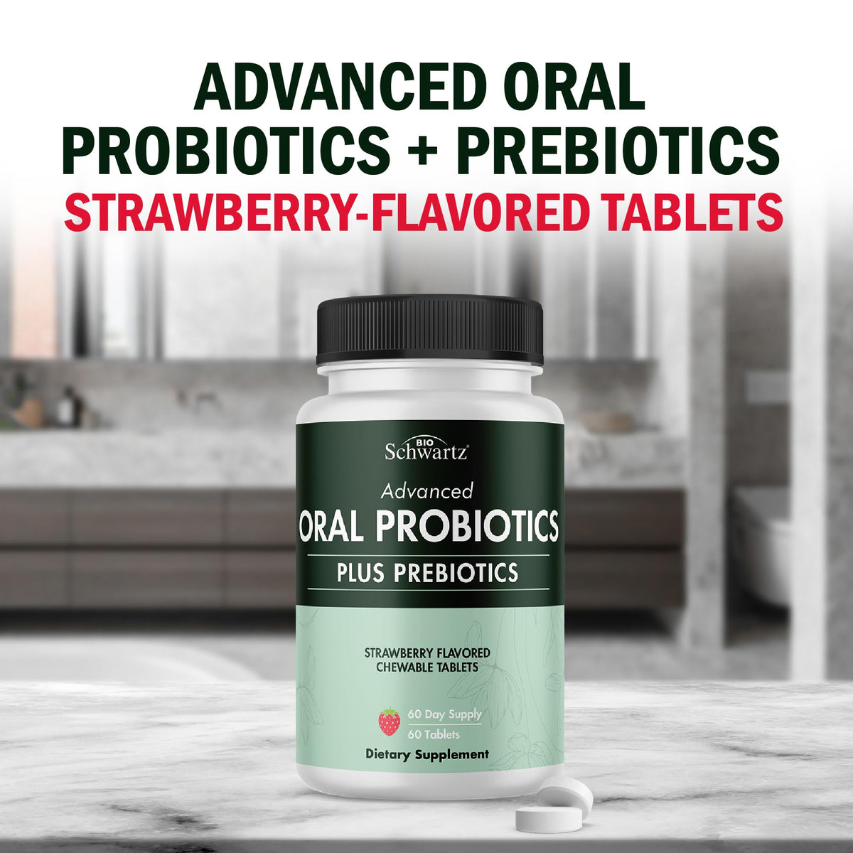 BioSchwartz Probiotiques Orale Fraise 60 Comprimés - Vue de côté