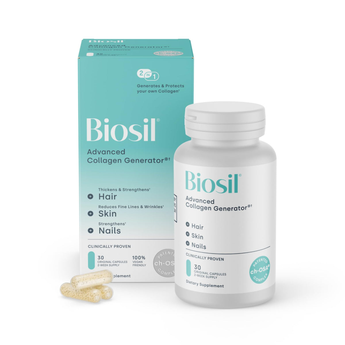 Biosil Complément Alimentaire Collagène 30 capsules, vue de devant