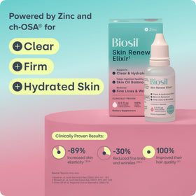 Biosil Elixir Skin Renew 15 ml gouttes sur une table en bois