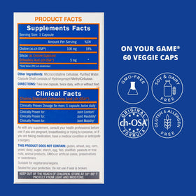Biosil On Your Game capsules végétales sur une surface blanche