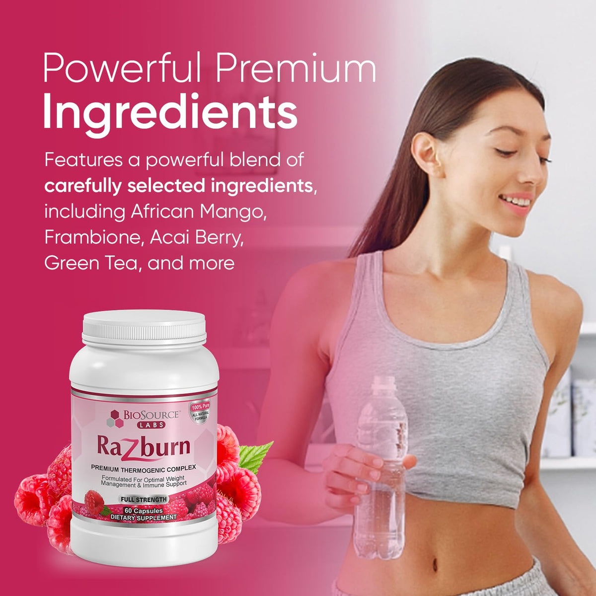 BioSource Labs Razburn complément alimentaire 60 capsules côté gauche