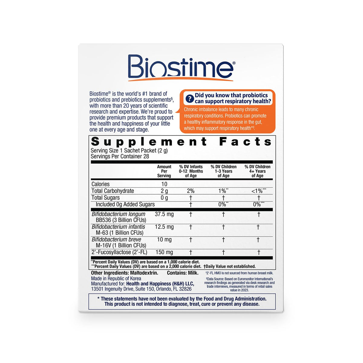 Biostime Baby & Kids Dual Defense sachets dans l'emballage