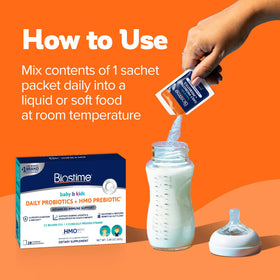 Biostime Probiotique en Poudre sur une table avec des aliments