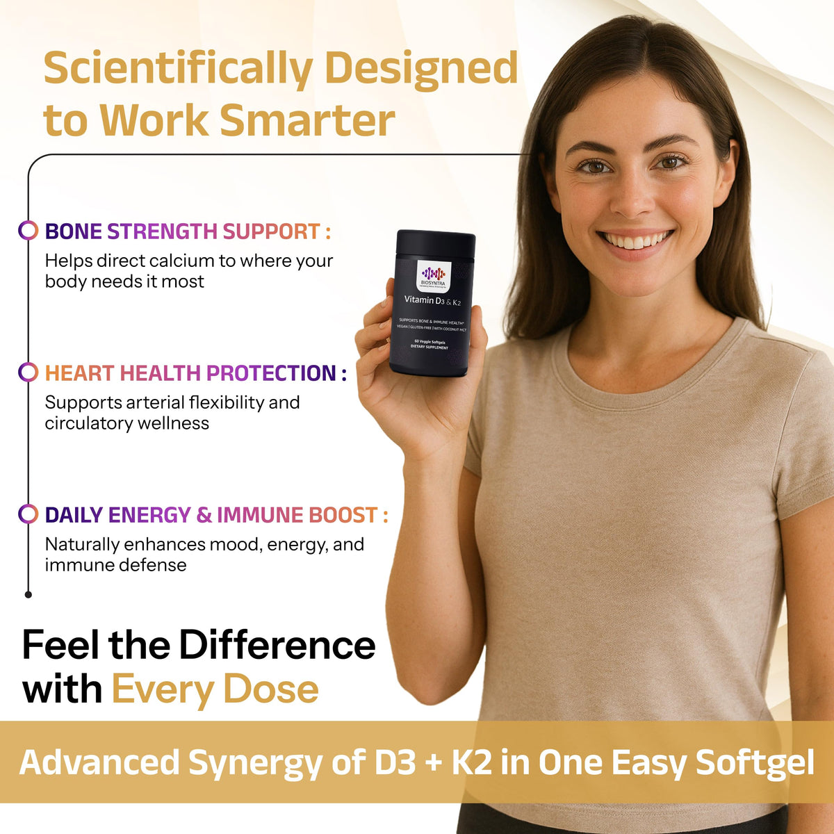 Biosyntra Vitamine D3 + K2 étiquette du produit