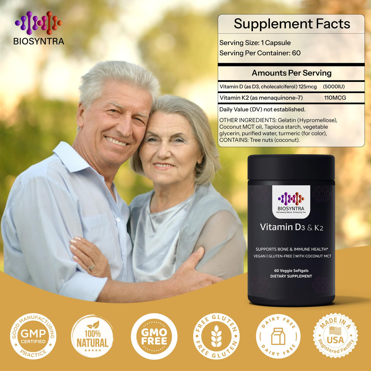 Biosyntra Vitamine D3 + K2 gélules végétales en main