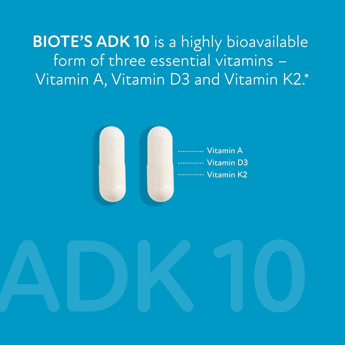 Biote ADK 10 capsules sur fond blanc