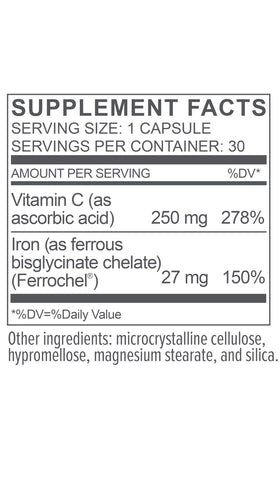 Biote Fer 30 capsules avec une main tenant le flacon