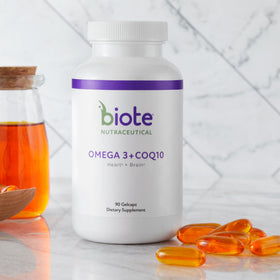 Biote Omega 3 + CoQ10 gélules avec étiquette visible