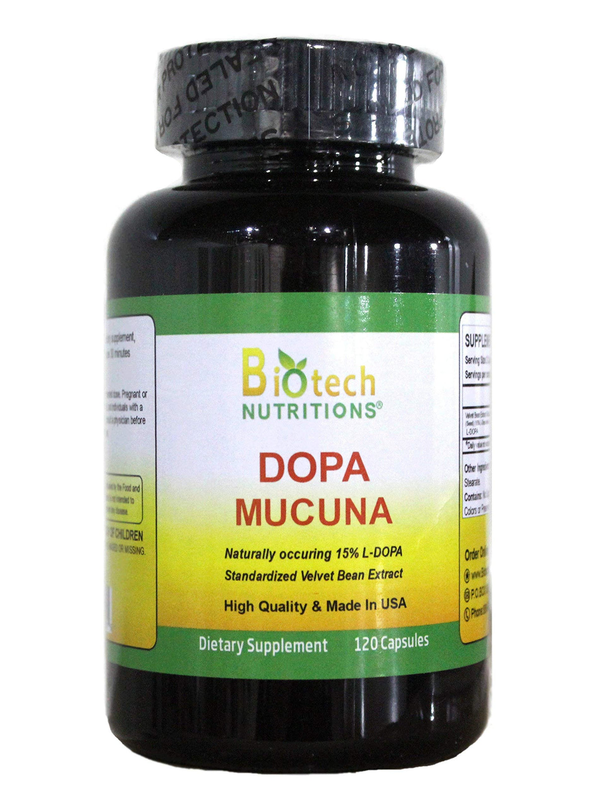 Biotech Nutritions Dopa Mucuna 120 capsules végétales vue de face