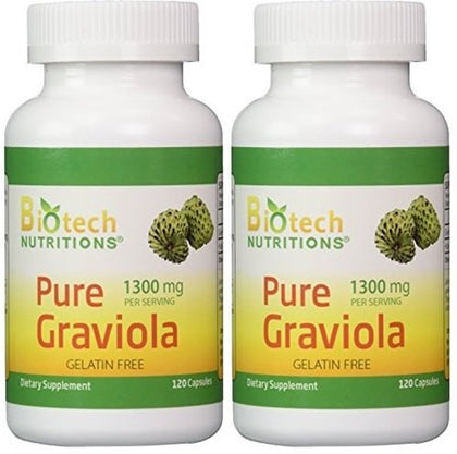 Biotech Nutritions Graviola 100% Pure 240 Capsules vue de face