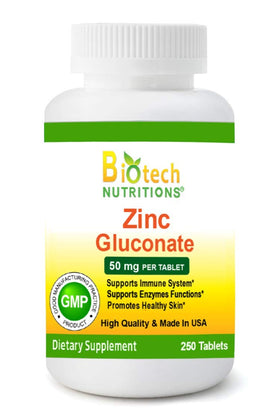 Biotech Nutritions Zinc Gluconate 50 mg 250 comprimés vue de face