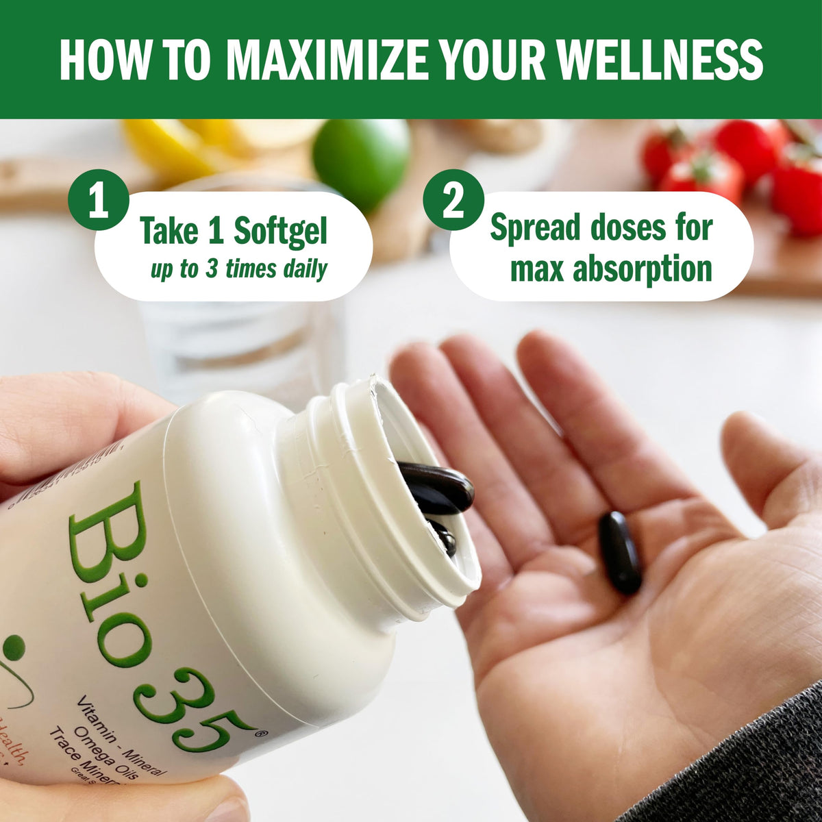 Biotek Bio-35 capsules gélatine souple en main