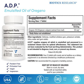 BIOTICS RESEARCH A.D.P. Huile d'Origan Émulsifiée 50mg comprimés