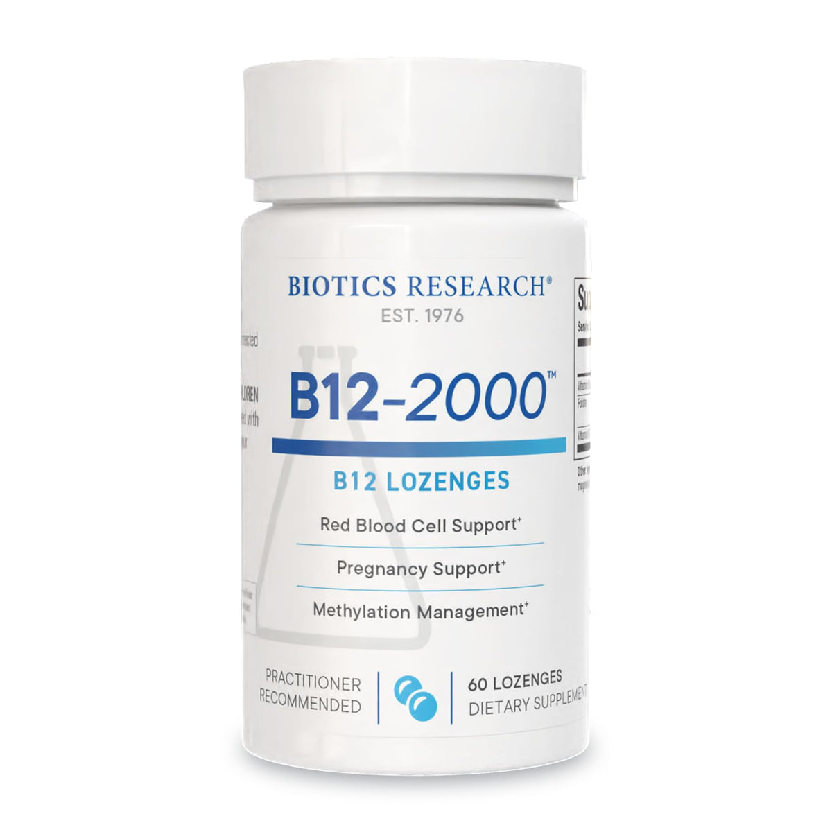 BIOTICS RESEARCH B12-2000™ Vitamine B12 2000 mcg comprimés vue avant