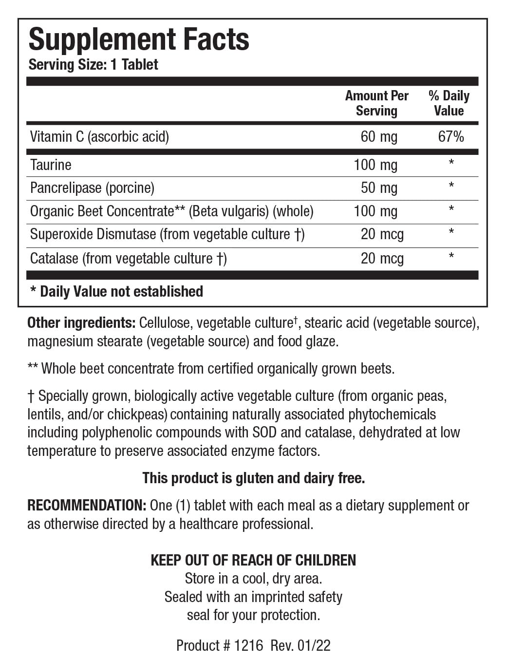 BIOTICS RESEARCH Beta-TCP™ emballage avec informations nutritionnelles