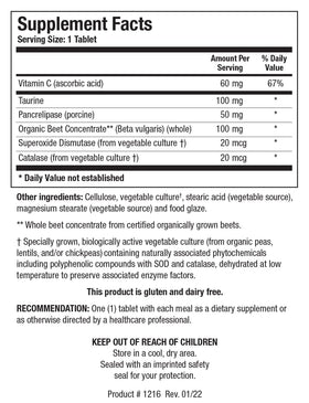 BIOTICS RESEARCH Beta-TCP™ emballage avec informations nutritionnelles