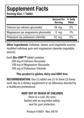 BIOTICS RESEARCH Bio CMP Calcium Magnésium Potassium comprimés sur une table