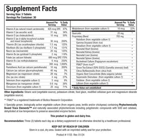 BIOTICS RESEARCH Bio Trophic Plus emballage et informations nutritionnelles