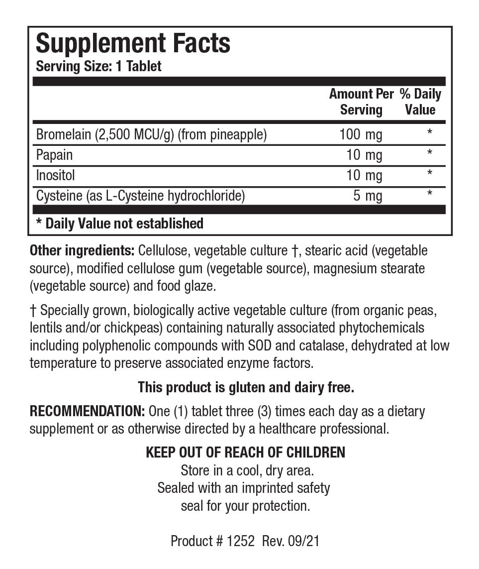 BIOTICS RESEARCH Bromelain Plus 2500 MCU/G 100 Tablettes emballage