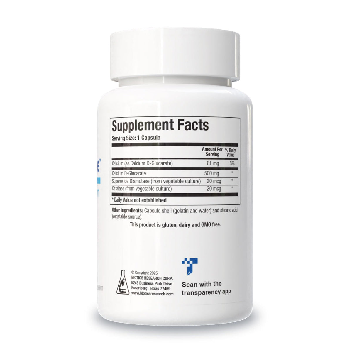 BIOTICS RESEARCH Calcium D-Glucarate 120 comprimés, vue de côté