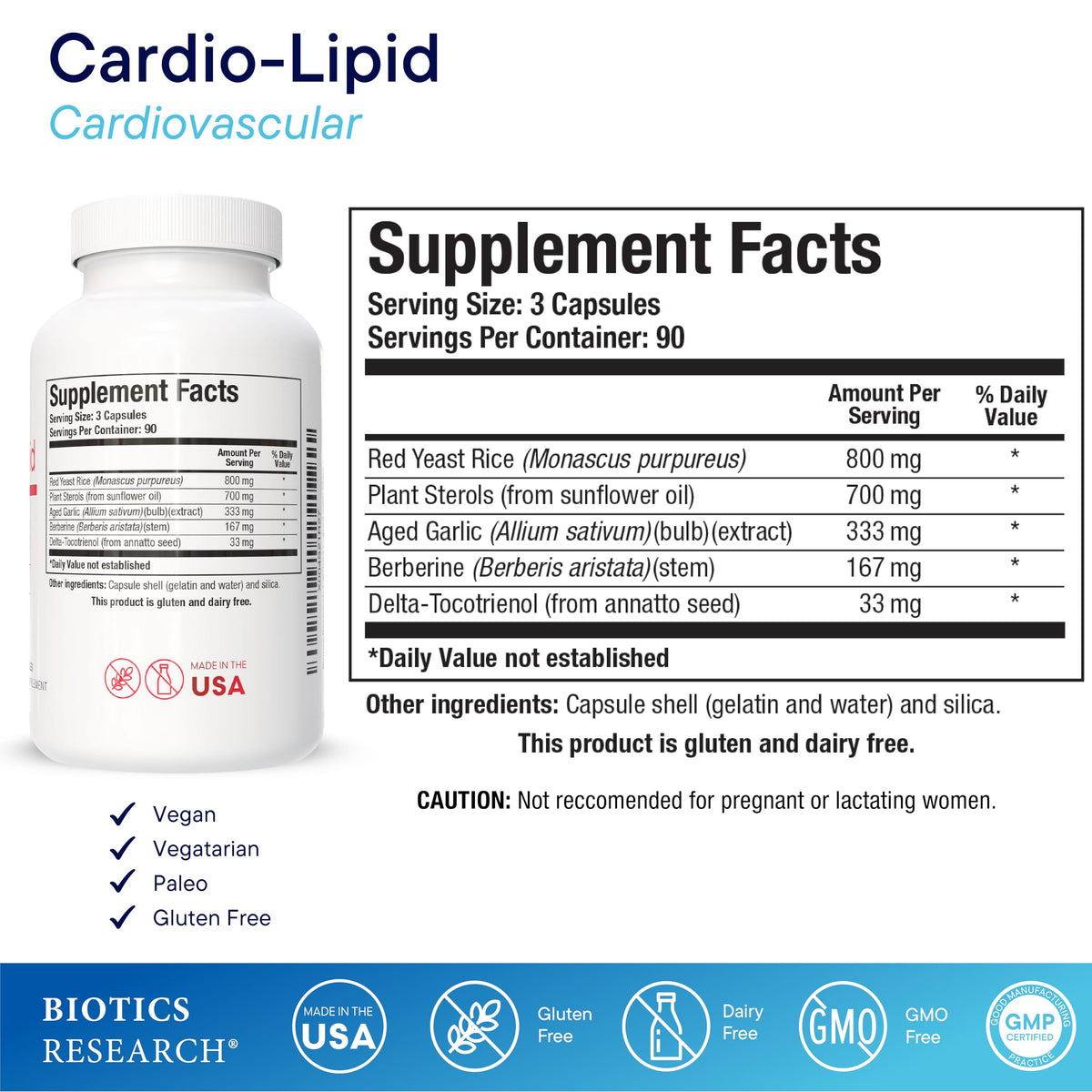 BIOTICS RESEARCH Cardio-Lipid™ 281g étiquette détaillée