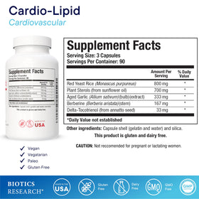 BIOTICS RESEARCH Cardio-Lipid™ 281g étiquette détaillée