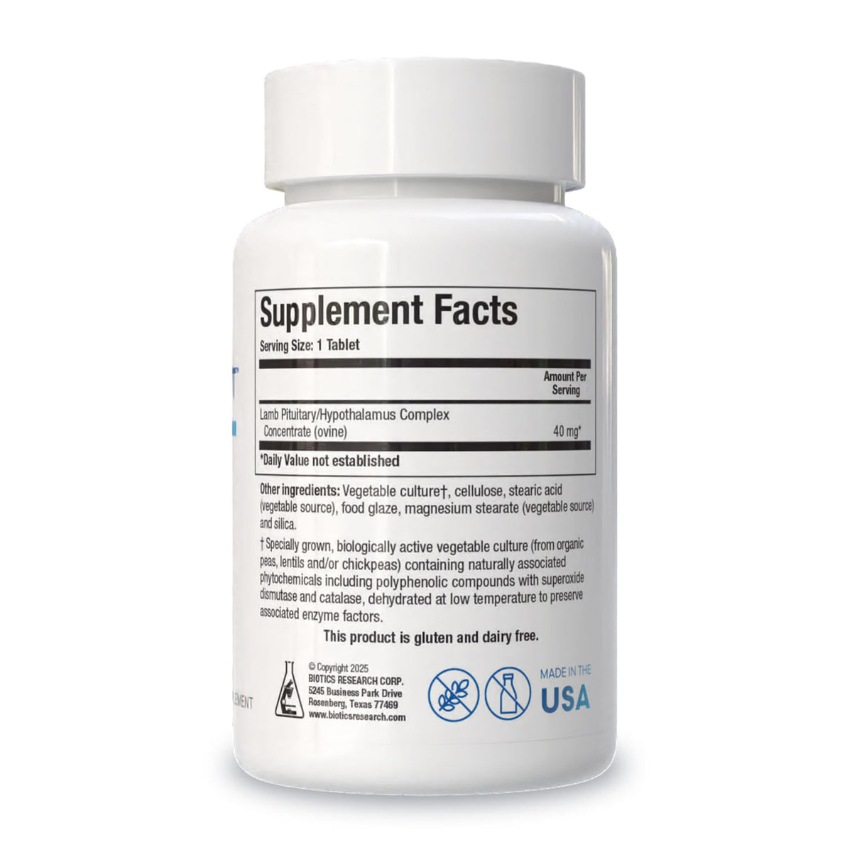 BIOTICS RESEARCH Cytozyme PT HPT emballage avec informations nutritionnelles