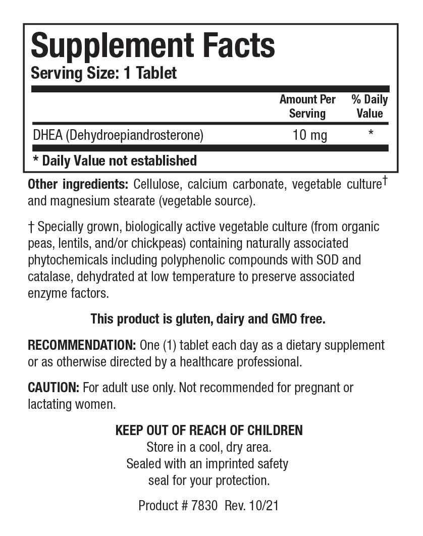 BIOTICS RESEARCH DHEA 10 mg comprimés, boîte arrière