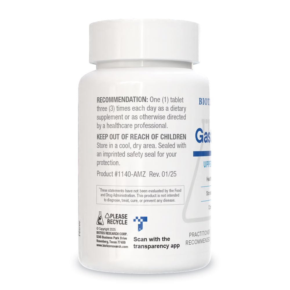 BIOTICS RESEARCH Gastrazyme™ comprimés sur une surface blanche