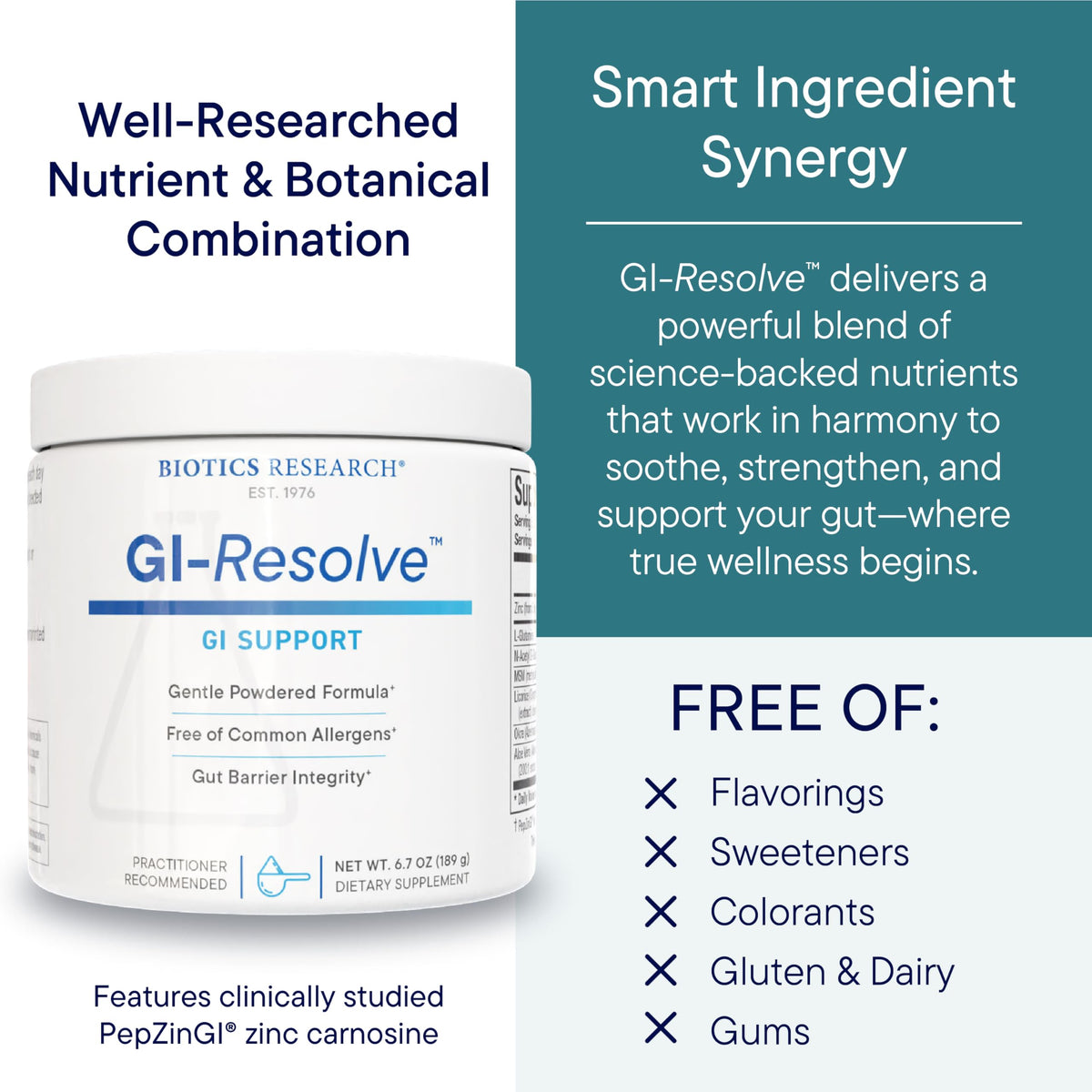 BIOTICS RESEARCH GI Resolve L-Glutamine Poudre 240g emballage