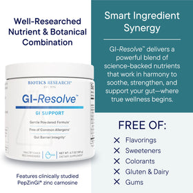 BIOTICS RESEARCH GI Resolve L-Glutamine Poudre 240g emballage