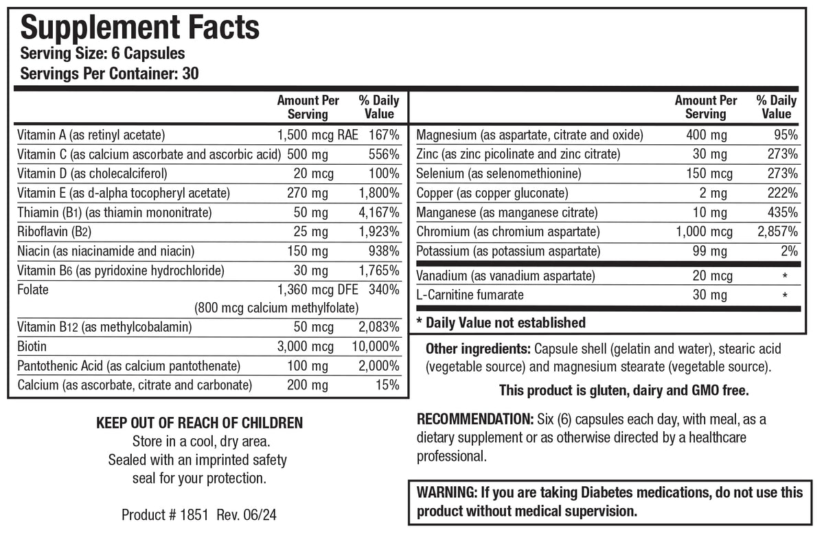 BIOTICS RESEARCH GlucoBalance complément alimentaire 180 comprimés détails de l'étiquette