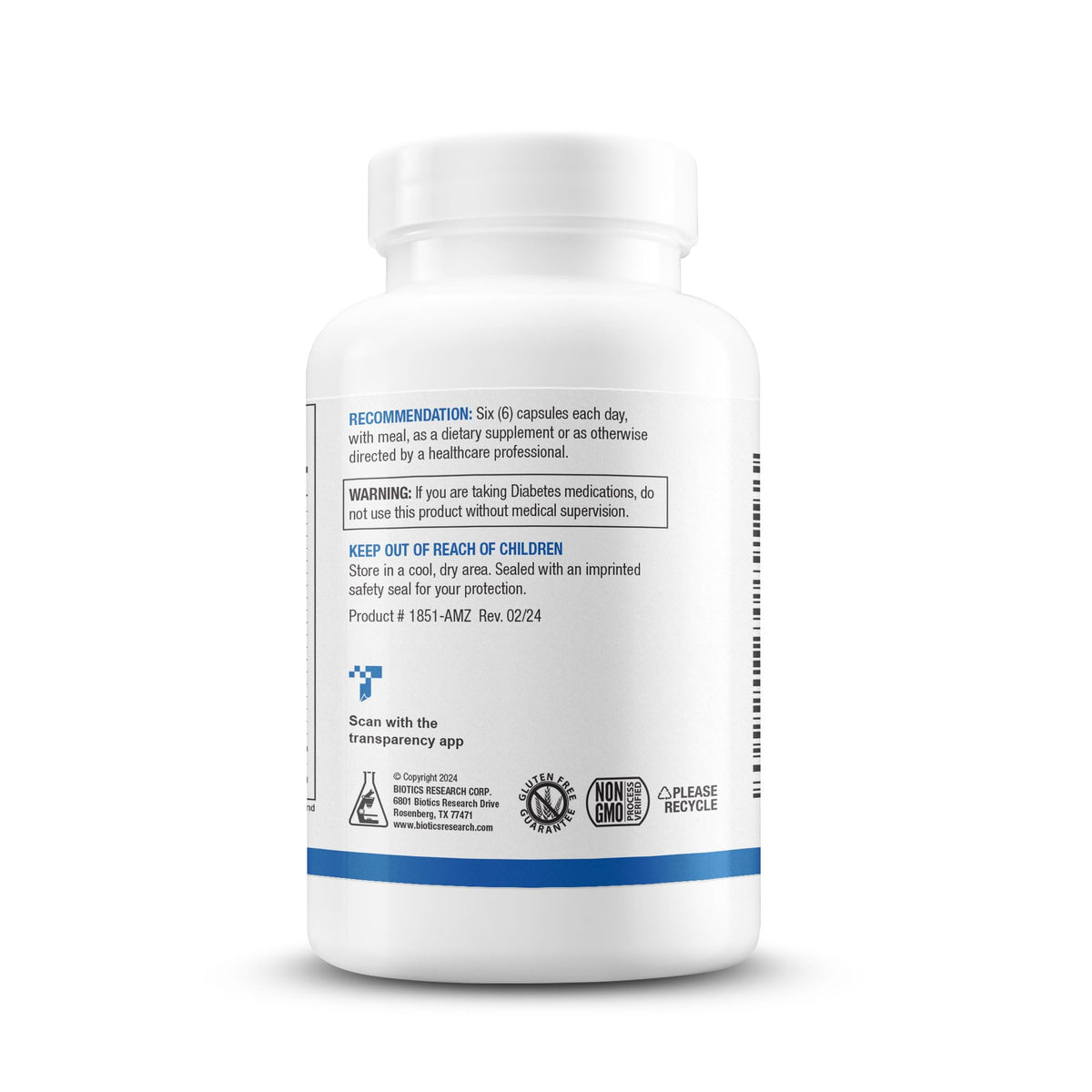 BIOTICS RESEARCH GlucoBalance complément alimentaire 180 comprimés vue arrière