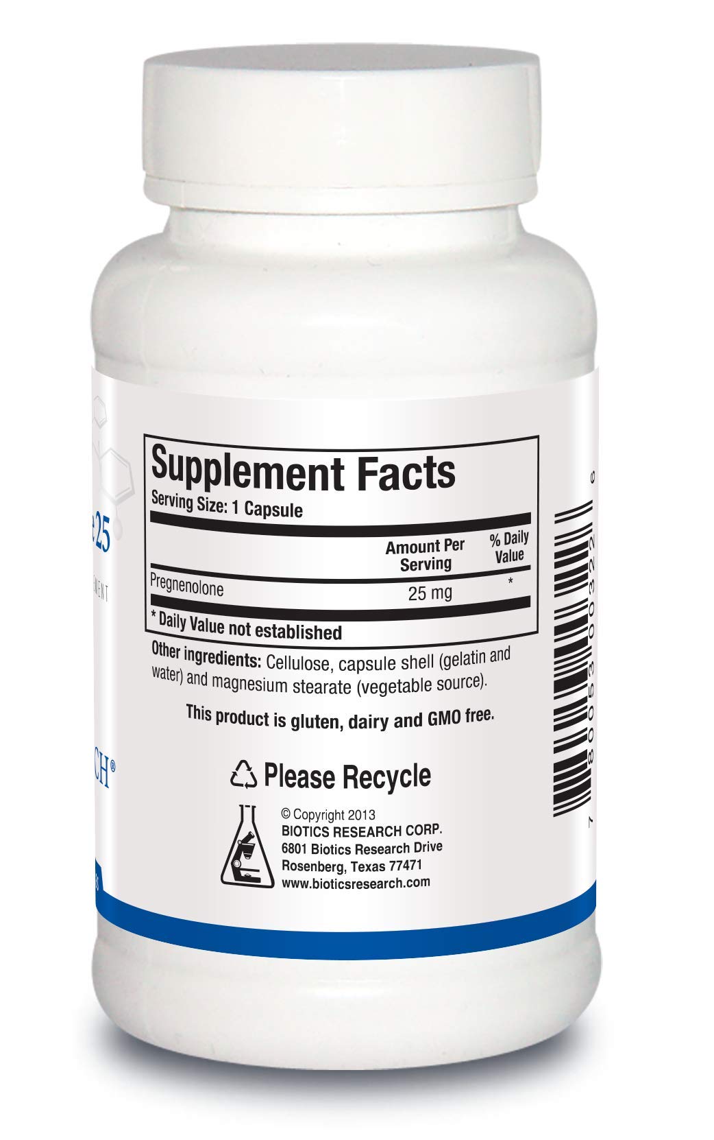 BIOTICS RESEARCH Pregnenolone 25mg 90 Capsules - vue arrière