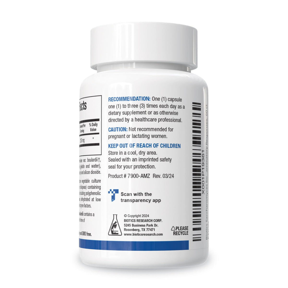 BIOTICS RESEARCH Saccharomyces boulardii 235 mg capsules back view