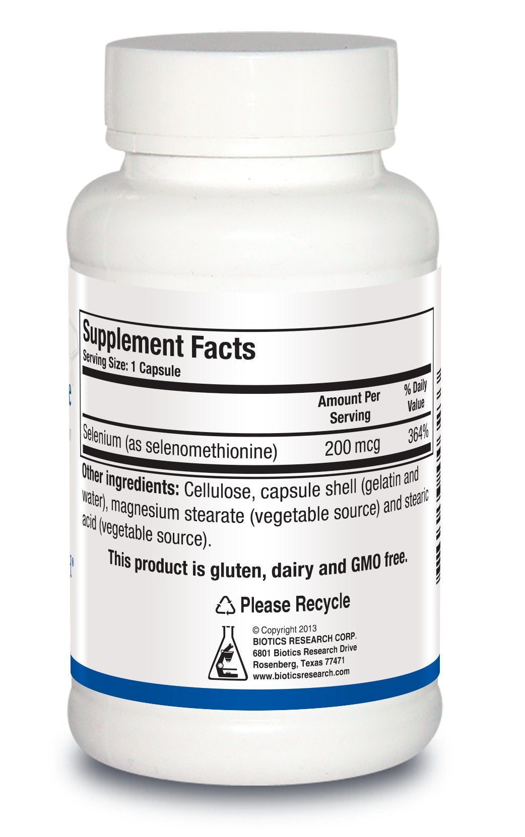 BIOTICS RESEARCH Selenométhionine 200mcg bottle side view