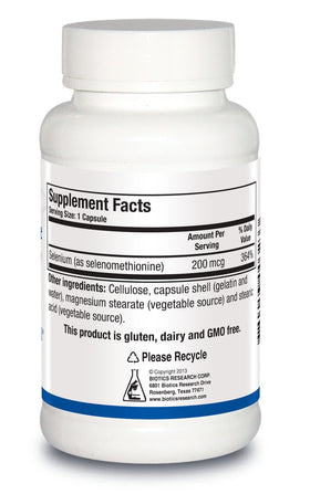 BIOTICS RESEARCH Selenométhionine 200mcg bottle side view