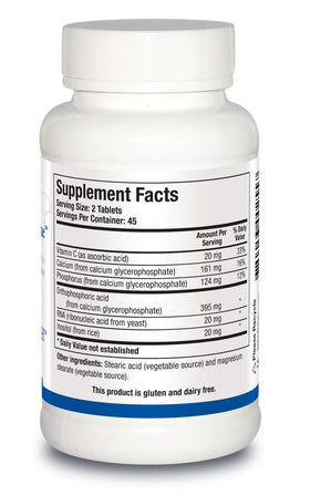 BIOTICS RESEARCH Super Phosphozyme côté de la boîte avec ingrédients listés