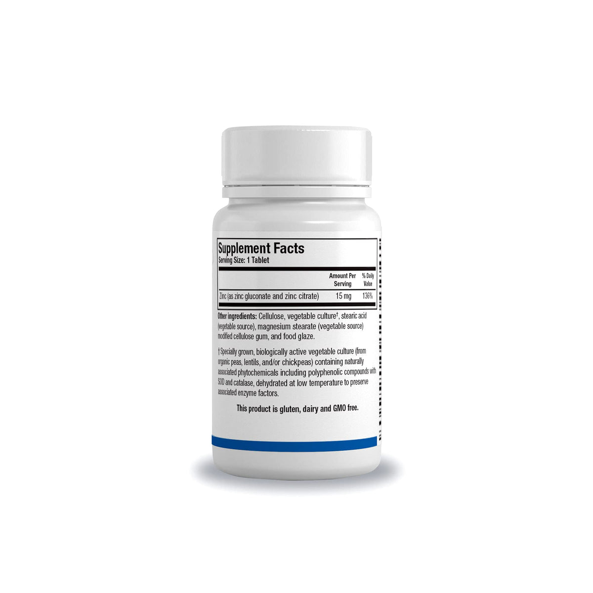 BIOTICS RESEARCH Zn-Zyme 15 mg Zinc 100 Tablettes - vue arrière