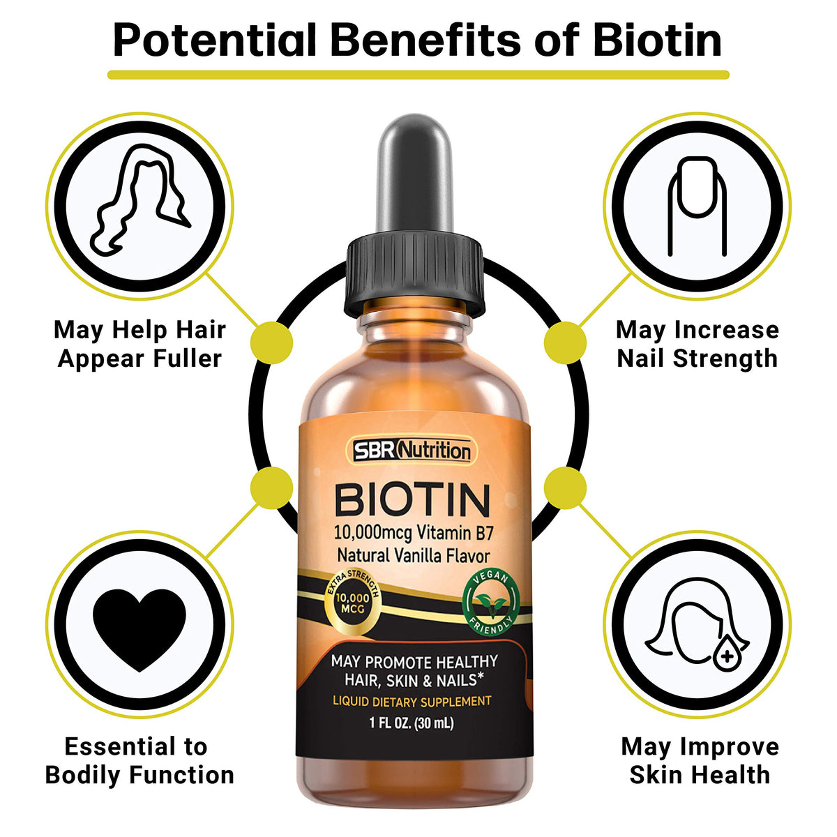 Biotine liquide SBR Nutrition sur une surface en bois