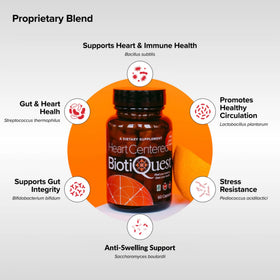 BiotiQuest Probiotique Cœur capsules sur une surface blanche