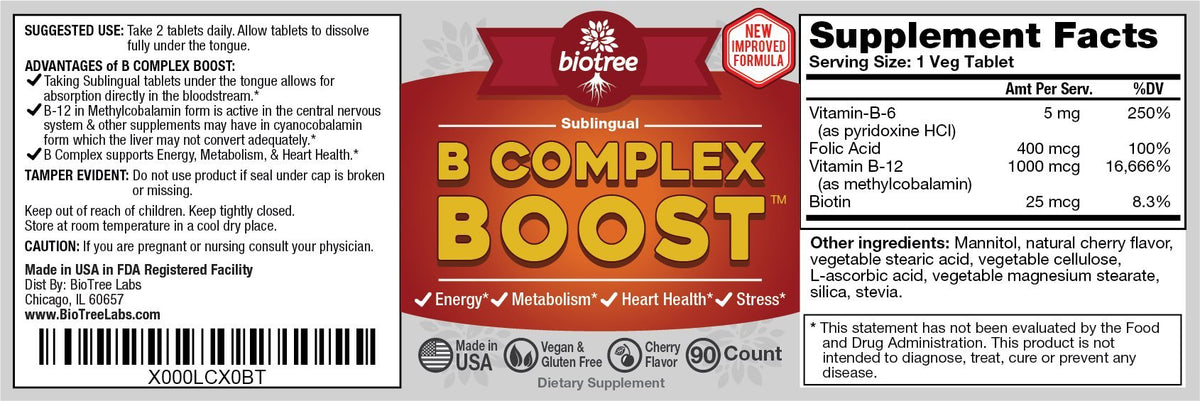 BioTree Labs Complément Alimentaire B12 Complexe, emballage cerise