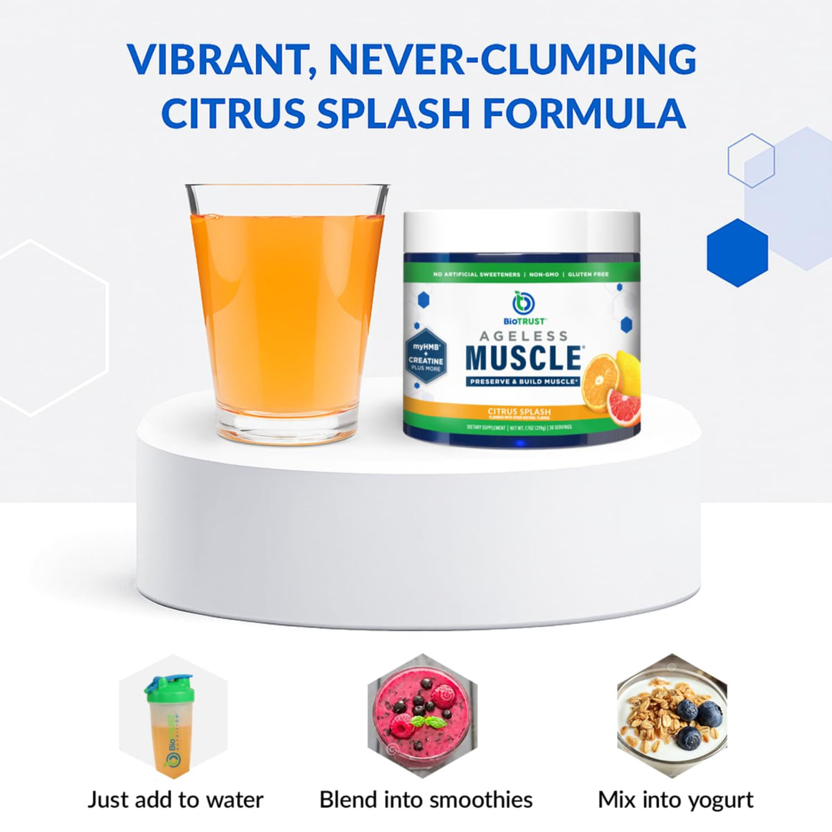 BioTrust Ageless Muscle Builder Citrus powder close-up